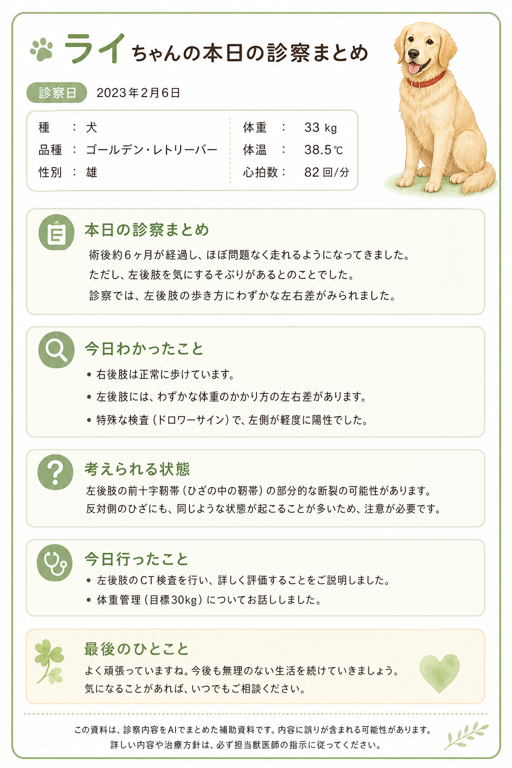 ライちゃんの飼い主向け資料の参考画像
