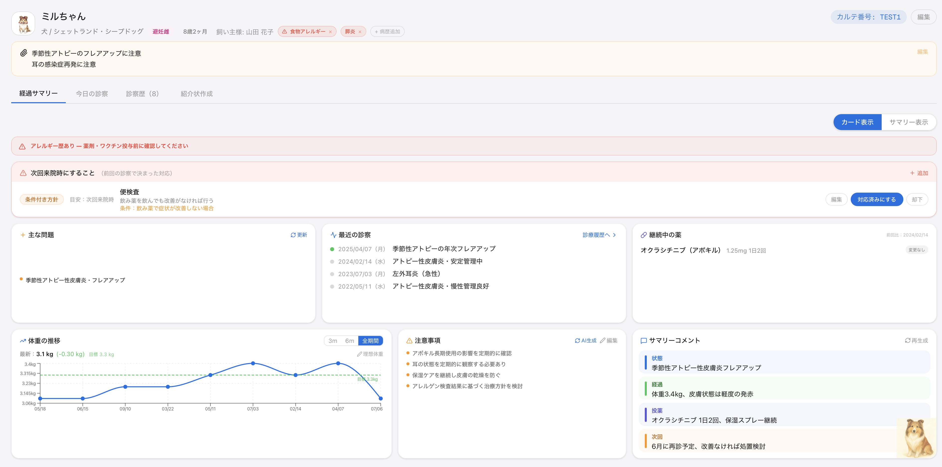 患者の経過サマリーが一画面にまとまる参考画像